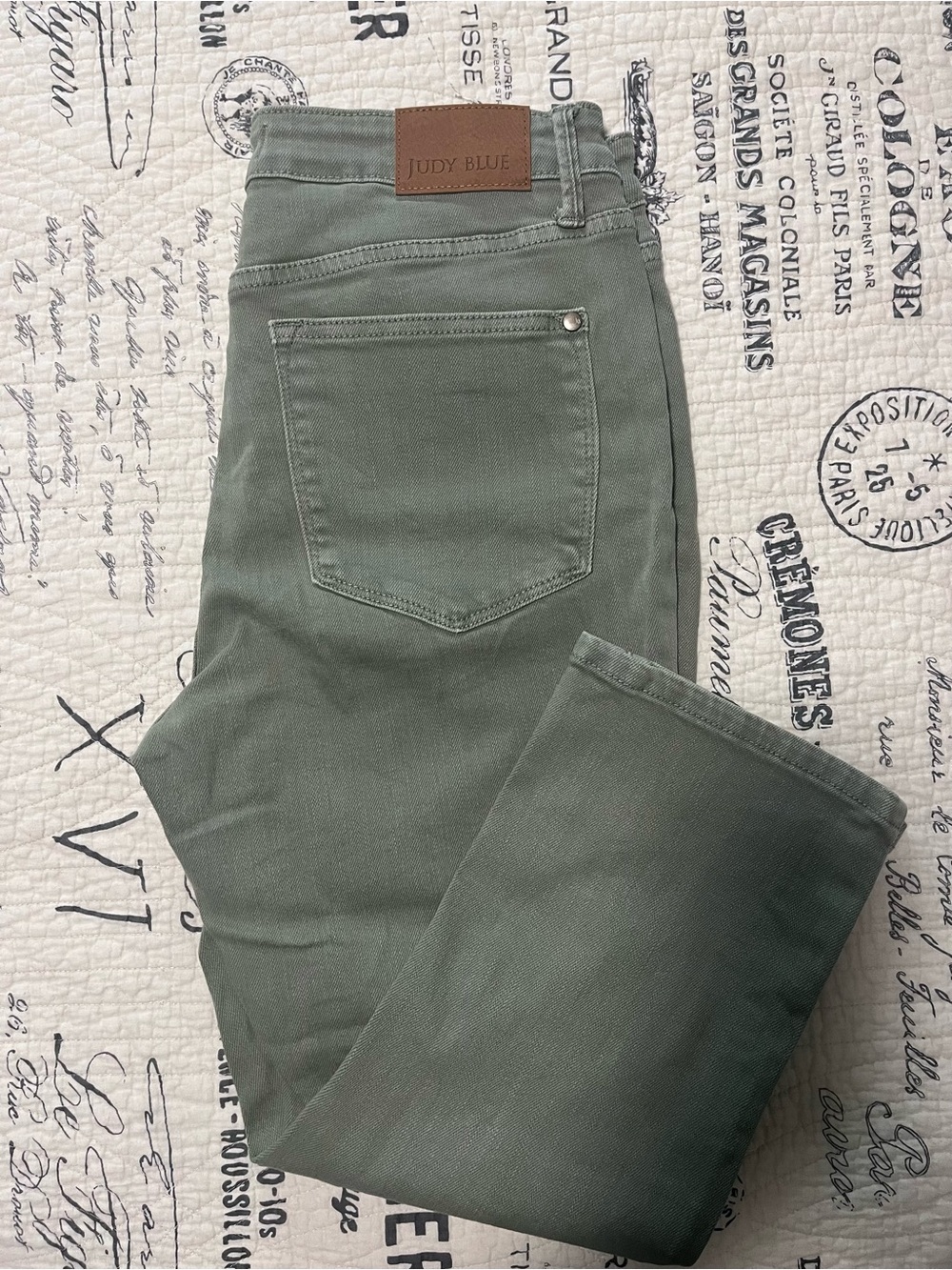 Judy Blue Sage Green Skinny Jeans with Leather Logo Patch